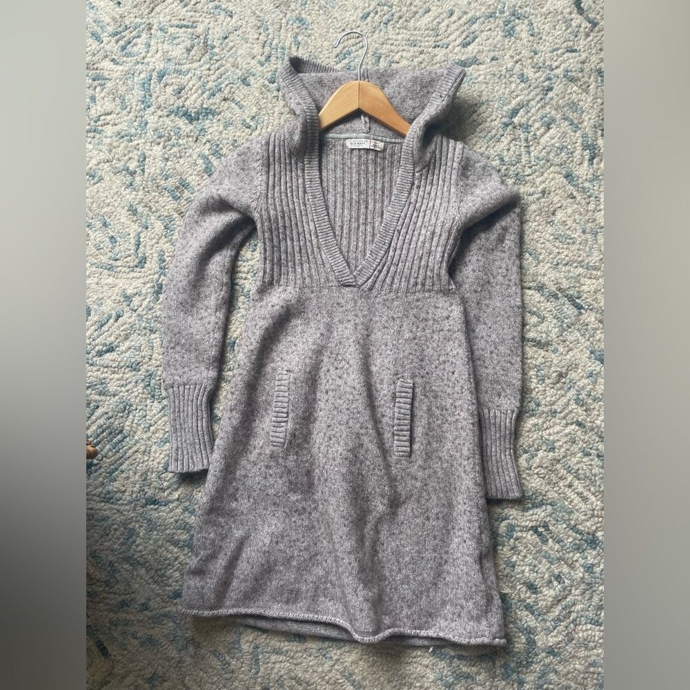 Vintage old navy women’s knitted cotton lambs wool sweater tunic hoodie dress